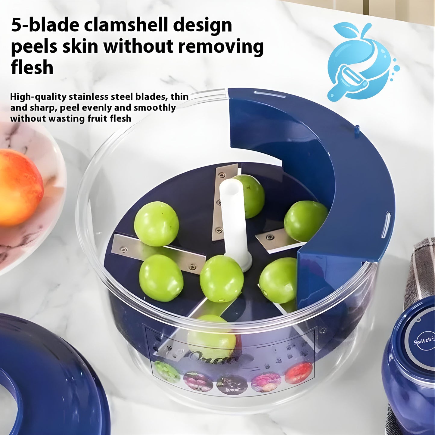 Portable electric peeler for fruits and vegetables, safe and fast